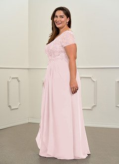 Azazie Dunja Mother of the Bride Dresses Blushing Pink A-Line V-Neck Lace Chiffon Dress image11