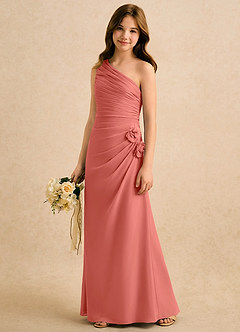 Azazie Sophie Girls Formal Flower Girl Dresses Salmon Pink Sheath One Shoulder Chiffon Dress image4