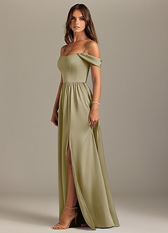 Azazie Calianna Bridesmaid Dresses Moss Green A-Line Off the Shoulder Stretch Satin Convertible Dress image6