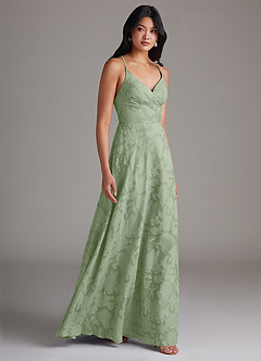 Azazie Davis Bridesmaid Dresses Dusty Sage A-Line Pleated Floral Burnout Dress image4