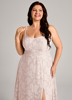 Azazie Moira Bridesmaid Dresses Blushing Pink A-Line Side Slit Floral Burnout Dress image12