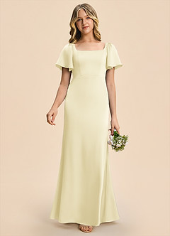 Azazie Chace Junior Lemon Sorbet Sheath Stretch Satin Dress image1