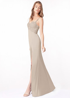 Azazie Keyara Venta Final Vestido de Escarcha de Satén Elástico de Equipado con Encaje image3