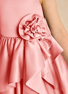 Azazie Hermia Blumenmädchenkleider A-Linie ärmellos Matte Satin Kleid Koralle image6