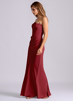 Azazie Debby Bridesmaid Dresses Pomegranate Mermaid Strapless Chiffon Dress image4