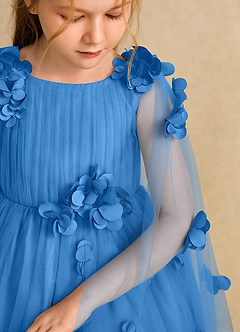 Azazie Staria Flower Girl Dresses Blue Jay Ball-Gown Ruched Tulle Dress image10
