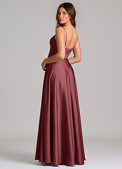 Azazie Amani Bridesmaid Dresses Merlot A-Line Pleated Stretch Satin Dress image2