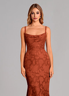 Azazie Aubrey 신부 들러리 드레스 인어 절하다 플로럴 번아웃 바닥 길이 드레스 image6