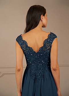 Azazie Amethyst Kleider für die Brautmutter A-Linie V-Hals Pailletten Chiffon Kleid Dunkelmarine image8
