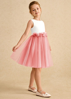 Azazie Louisa Flower Girl Dresses Ivory Coral A-Line Sleeveless Tulle Dress image5
