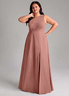 Azazie Phaedra Bridesmaid Dresses Cedar Rose A-Line One Shoulder Chiffon Dress image15