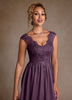 Azazie Amethyst Mother of the Bride Dresses Plum A-Line Lace Dress image6