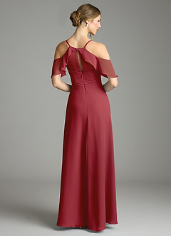 Azazie Dakota Bridesmaid Dresses Pomegranate A-Line V-Neck Pleated Chiffon Dress image2
