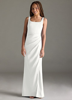Azazie Mero Junior Robe Sirène en Satin extensible Plissée Blanc image1