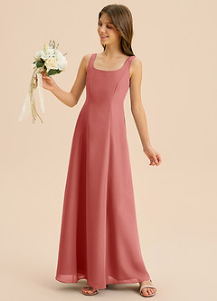 Azazie Lambie Junior Antique Rose A-Line Pleated Chiffon Dress image7