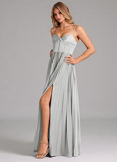 Azazie Akiko Bridesmaid Dresses Silver A-Line Sweetheart Neckline Stretch Satin Dress image6