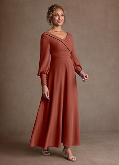 Azazie Paterson Klänningar till brudens mor Klä A-Line i Chiffong Plisserad Kastanjebrunt image3