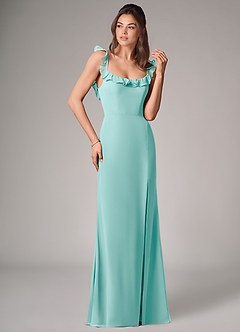 Azazie Callie Vestidos de damas de honor Vestido de Aqua de Gasa de Corte Sirena Convertible con Corte Lateral image3