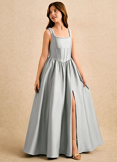 Azazie Enid Girls Formal Flower Girl Dresses Silver A-Line Beaded Stretch Satin Dress image3