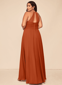 Azazie Ginger Bridesmaid Dresses Burnt Orange A-Line Halter Pleated Chiffon Dress image11