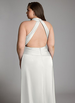 Azazie Gracelynn Vestidos de damas de honor Vestido Blanco de Satén Elástico de Corte Recto con Plisado image17