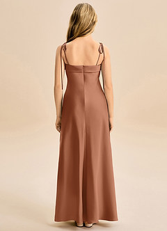 Azazie Willa Junior Vestido Bronceador de Satén Elástico de Corte Sirena con Lazo image6