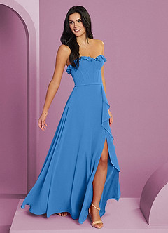 Barbie ♥ Azazie Brautjungfernkleider A-Linie Herzausschnitt Chiffon Kleid Blauhäher image4