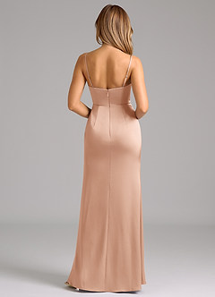 Azazie Aimee Robes de demoiselle d'honneur Robe Trapèze en Satin extensible Encolure en Forme de Cœur Or Rose image2