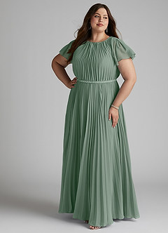 Azazie Kara vestidos de dama de honor modestos Vestido de Corte en A Plisado Hasta el suelo Gasa image13