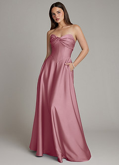 Azazie Meleena Bridesmaid Dresses Vintage Mauve A-Line Strapless Stretch Satin Dress image1