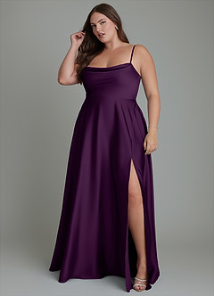 Azazie Elle Bridesmaid Dresses Grape A-Line Pleated Stretch Satin Dress image12