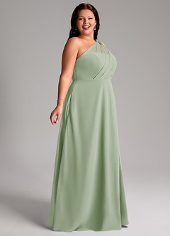 Azazie Phaedra Jurken voor bruidsmeisjes Jurk van Chiffon met A-Lijn One-Shoulder Stoffige Salie image3