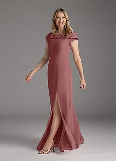 Azazie Cupid Kleider für die Brautmutter A-Linie Bootshals Spitze Chiffon Kleid Wüstenrose image1