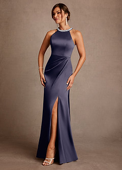 Azazie Lawrence Mother of the Bride Dresses Stormy A-Line Pleated Stretch Satin Dress image2