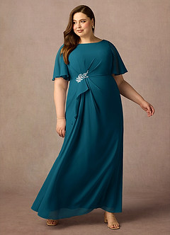 Azazie Rain Abiti per la Madre della Sposa Abito Tubino in Chiffon Perline Blu Inchiostro image10
