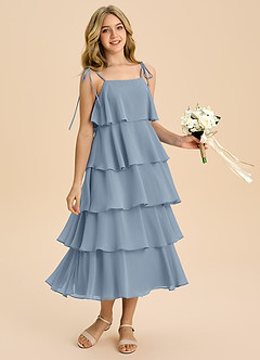 Azazie Shortcake Junior Jurk van Chiffon met A-Lijn Boog Stoffig Blauw image1