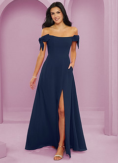 Barbie ♥ Azazie Bridesmaid Dresses Dark Navy A-Line Off the Shoulder Chiffon Convertible Dress image1