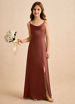 Azazie Shira Girls Formal Flower Girl Dresses Auburn A-Line Pleated Stretch Satin Dress image5