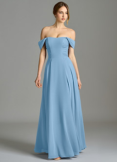 Azazie Oasis Abiti da Damigella Abito A-Line in Chiffon Con Tasche Blu Acciaio image5