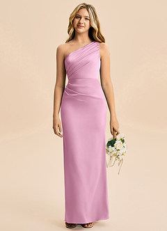 Azazie Akilah Junior Candy Pink Sheath Pleated Stretch Satin Dress image1