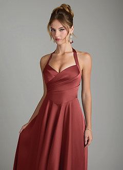Azazie Tenaya Bridesmaid Dresses Terracotta A-Line Sweetheart Neckline Stretch Satin Dress image3