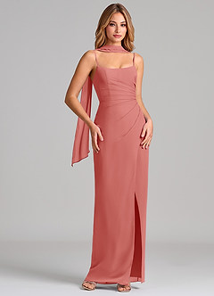 Azazie Calandra Robes de demoiselle d'honneur Robe Fourreau en Mousseline de soie Plissé Antique Rose image1