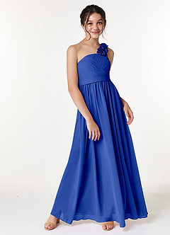 Azazie Flower Junior Abito A-Line in Chiffon Plissettato Blu Reale image3