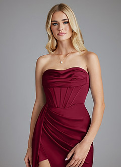 Azazie Amyra Bridesmaid Dresses Burgundy Mermaid Off the Shoulder Stretch Satin Convertible Dress image8