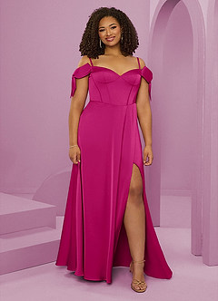 Barbie ♥ Azazie Jurken voor bruidsmeisjes Jurk van Stretch Satijn met A-Lijn Off the Shoulder Barbie Roze image8