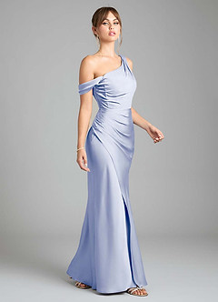 Azazie Madelyn Bridesmaid Dresses Ice Mermaid One Shoulder Stretch Satin Convertible Dress image5
