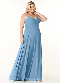 Azazie Janine Bridesmaid Dresses Steel Blue A-Line V-Neck Chiffon Dress image8