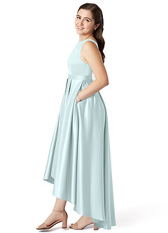 Azazie Inaya Junior A-Linie Gürtel/Schärpe Stretch-Satin Kleid Seegrün image3