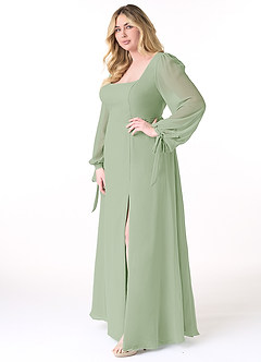 Azazie Leonia Bridesmaid Dresses Dusty Sage A-Line Long Sleeve Chiffon Dress image10
