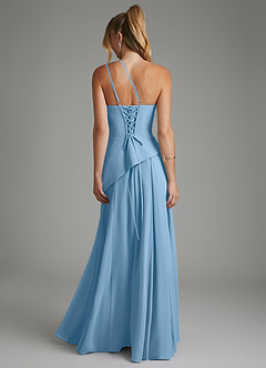 Azazie Holly Bridesmaid Dresses Steel Blue A-Line Corset Chiffon Dress image2